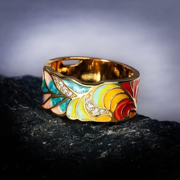 925 Sterling Silver Colorful Signet Enamel Ring - Picture 5 of 5